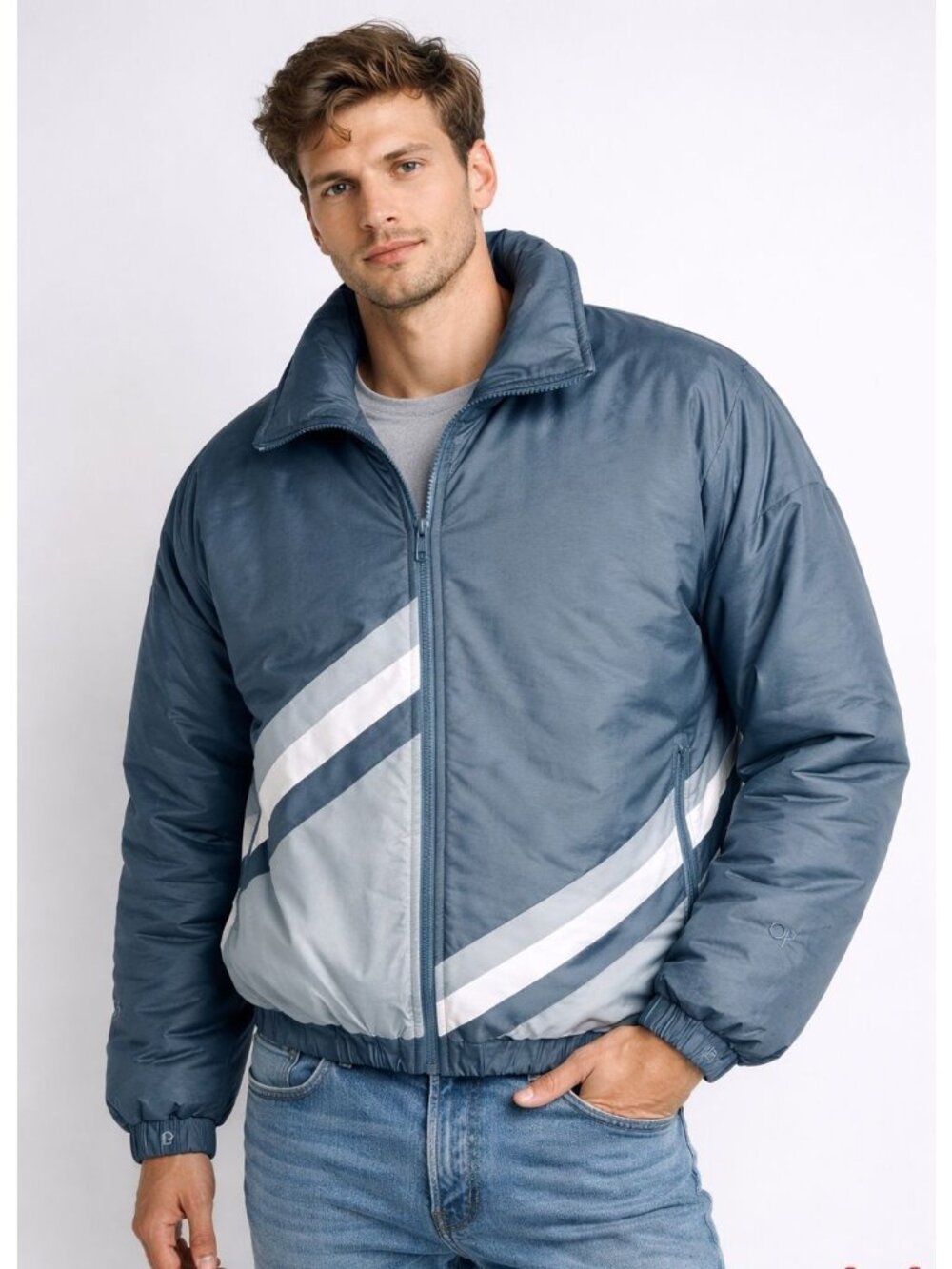 Vintage Gray Ocean Pacific Large L Puffer Jacket Retro 80s 90s Ski Streetwear